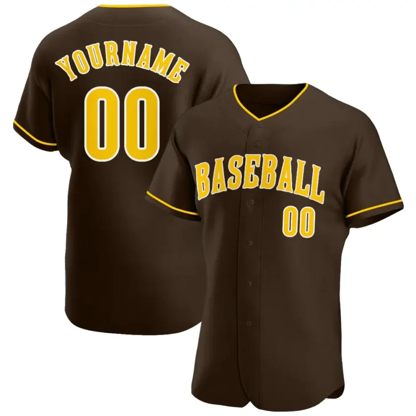 Custom Brown Baseball Jersey with Gold White 4