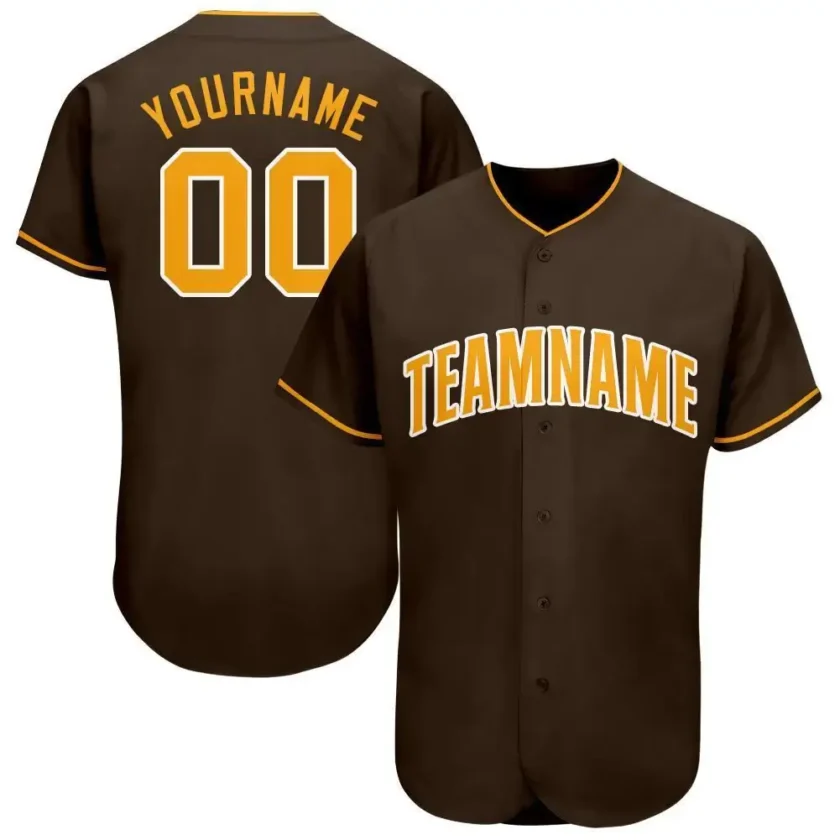 Custom Brown Baseball Jersey with Gold White