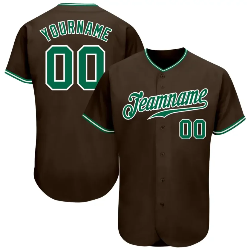 Custom Brown Baseball Jersey with Kelly Green White