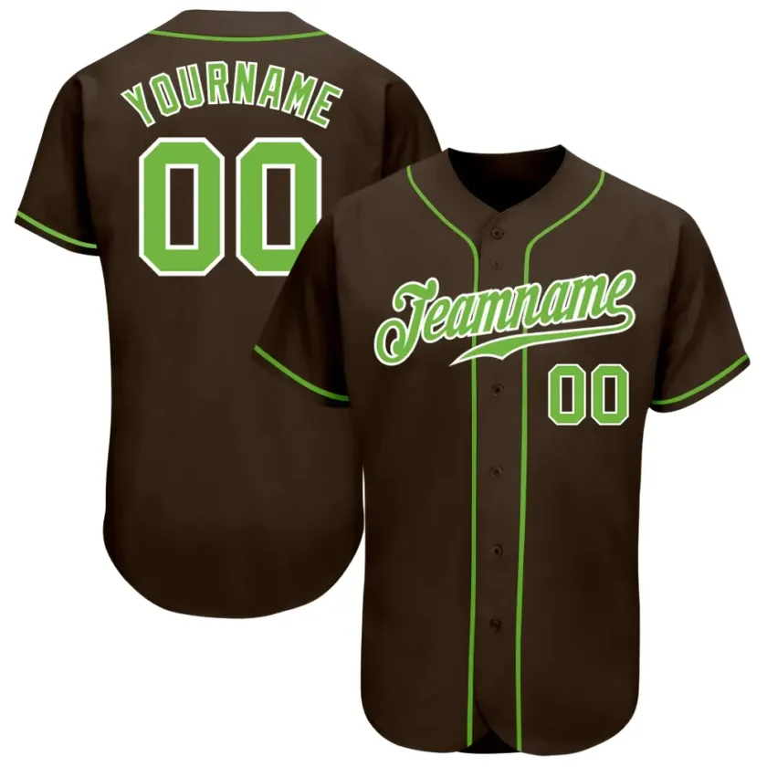 Custom Brown Baseball Jersey with Neon Green White