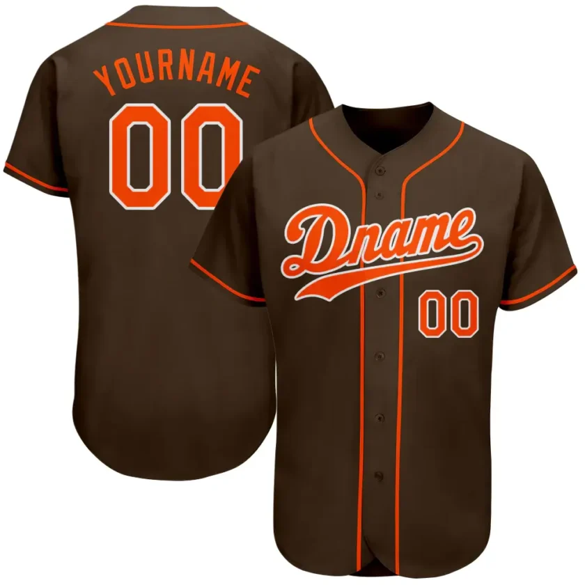 Custom Brown Baseball Jersey with Orange White 3