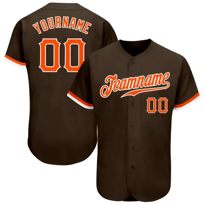Custom Brown Baseball Jersey with Orange White 4