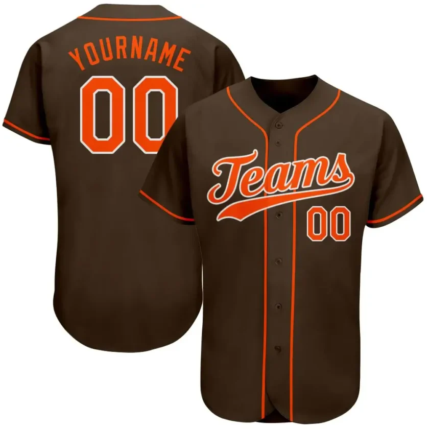 Custom Brown Baseball Jersey with Orange White 5