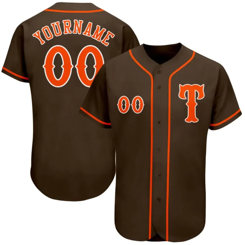 Custom Brown Baseball Jersey with Orange White