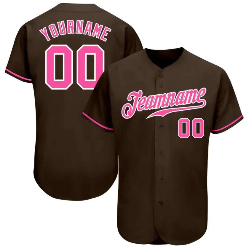 Custom Brown Baseball Jersey with Pink White