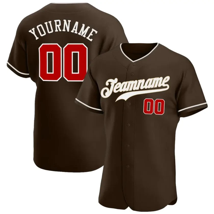 Custom Brown Baseball Jersey with Red White