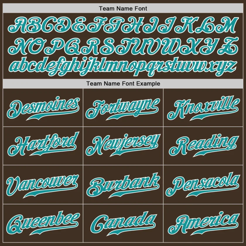 Custom Brown Baseball Jersey with Teal White 1