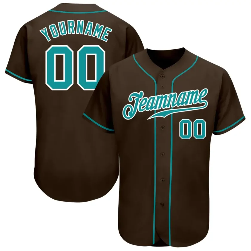 Custom Brown Baseball Jersey with Teal White