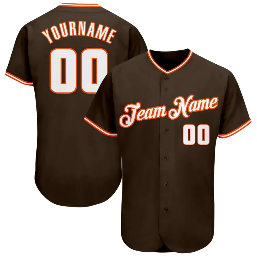 Custom Brown Baseball Jersey with White Orange