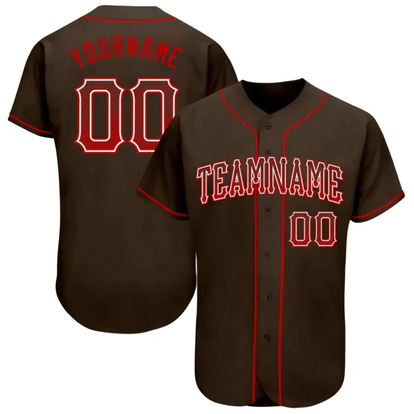 Custom Brown Drift Fashion Baseball Jersey with Red White