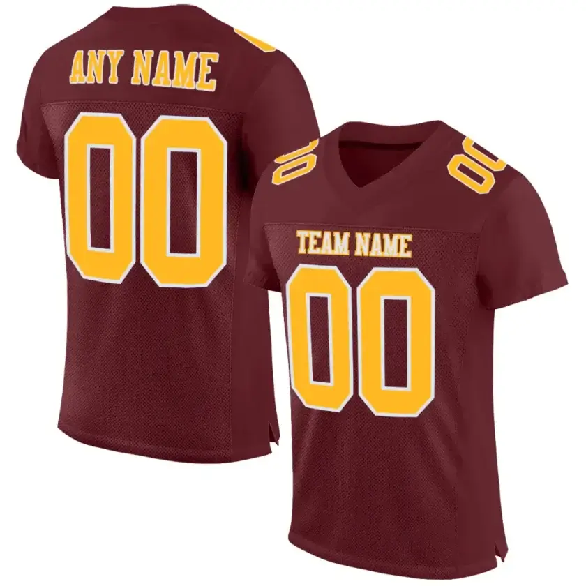 Custom Burgundy Mesh Football Jersey with Gold-White