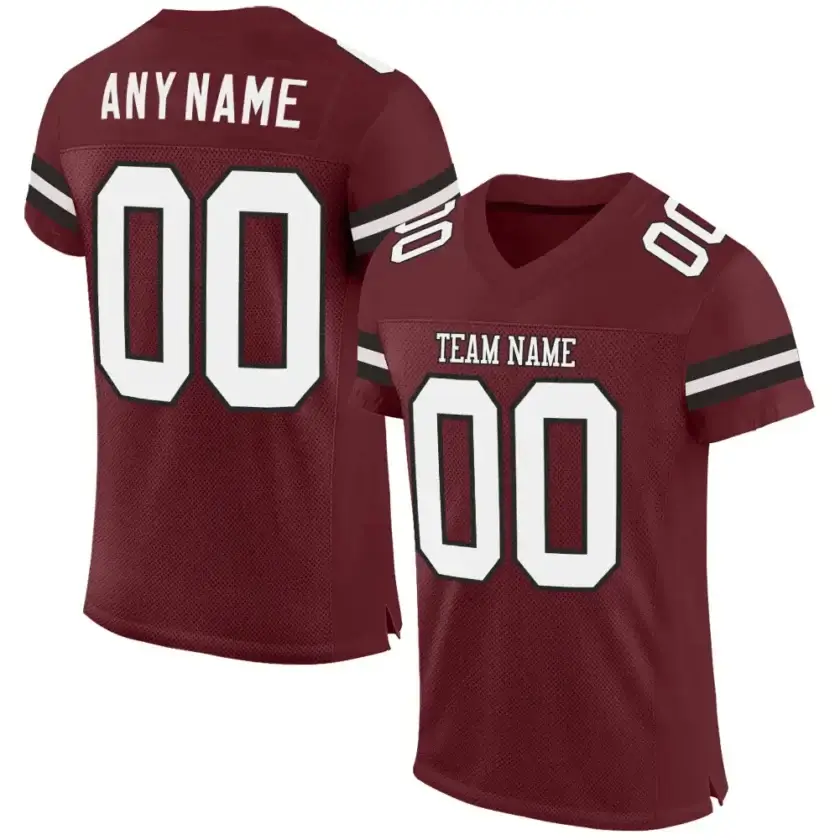 Custom Burgundy Mesh Football Jersey with White-Black