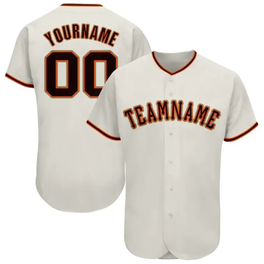 Custom Cream Baseball Jersey with Black Orange 3