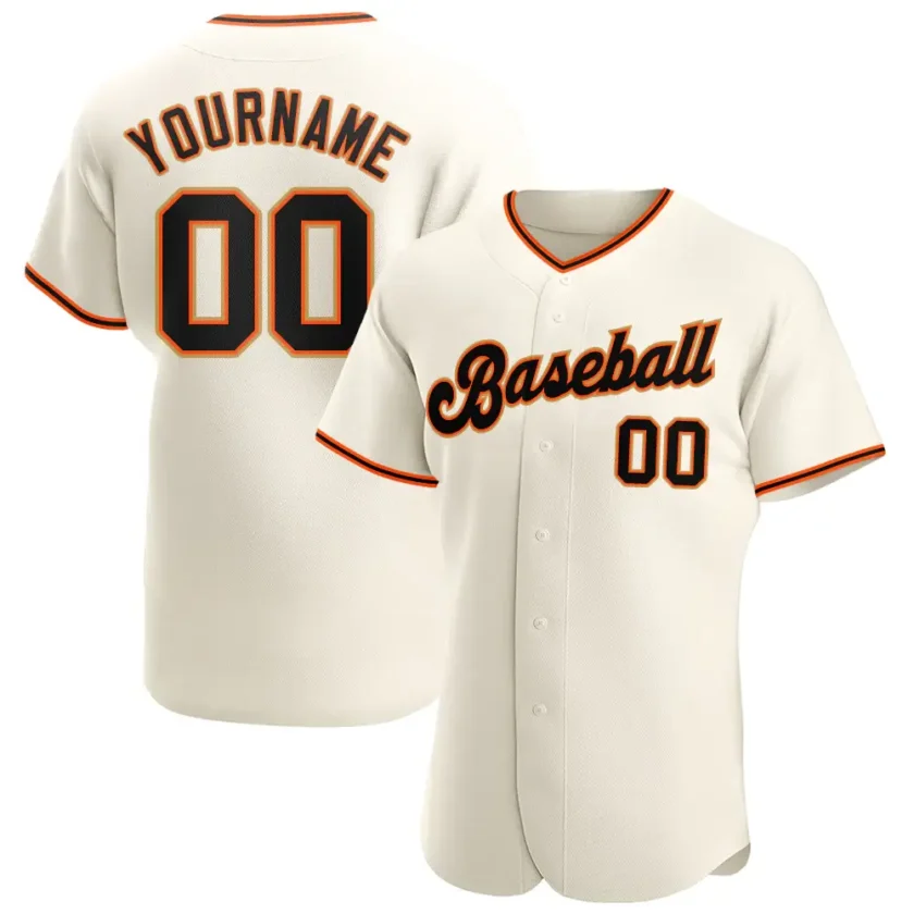Custom Cream Baseball Jersey with Black Orange Old Gold 3