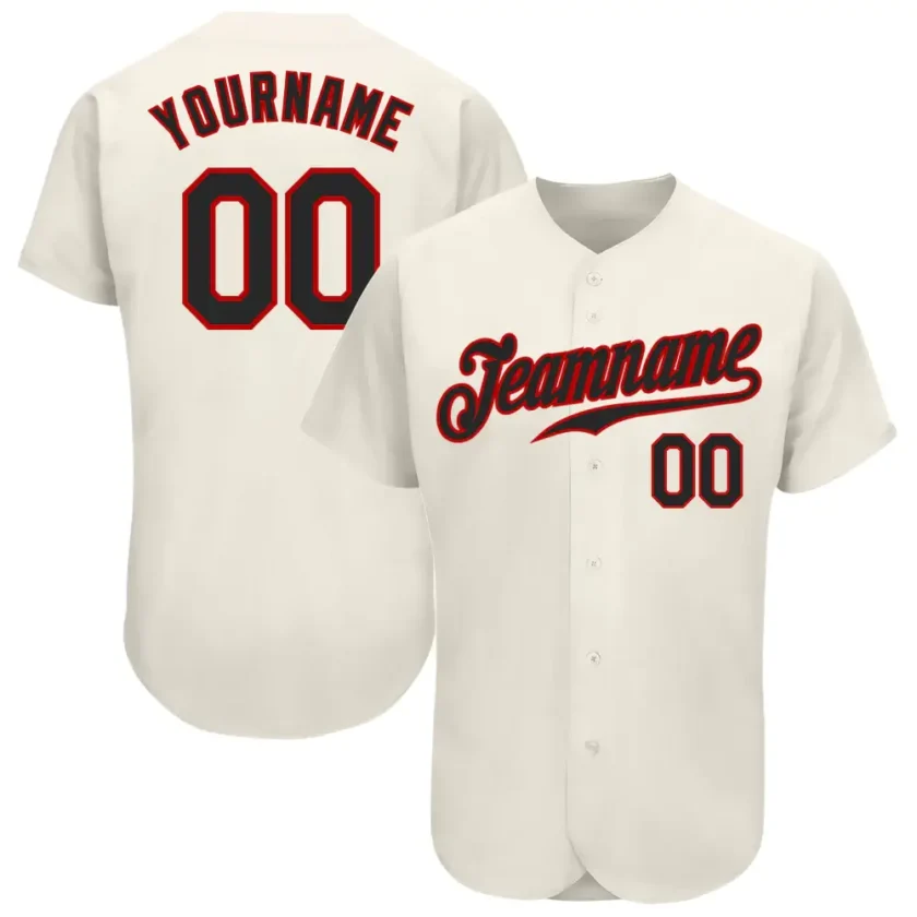 Custom Cream Baseball Jersey with Black Red 3