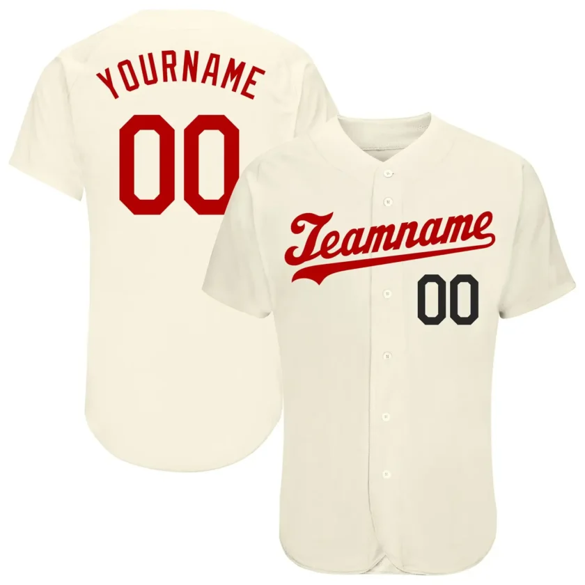 Custom Cream Baseball Jersey with Red Black 4