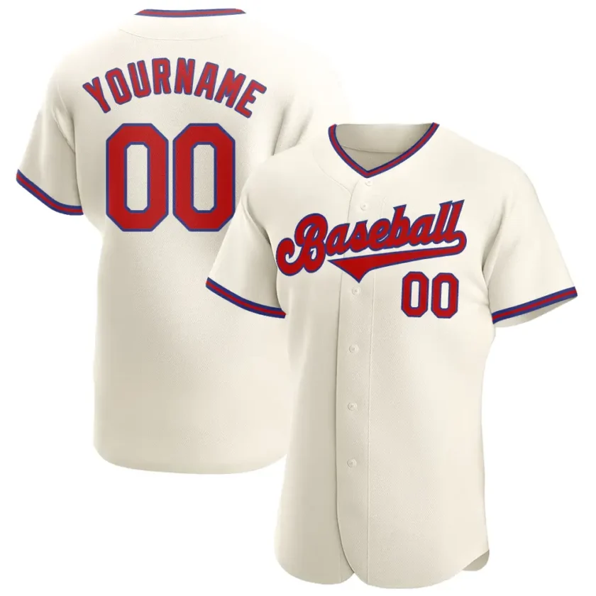Custom Cream Baseball Jersey with Red Royal 6