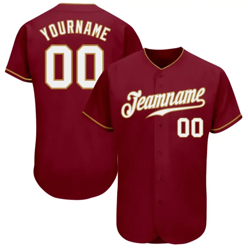 Custom Crimson Baseball Jersey with White Old Gold