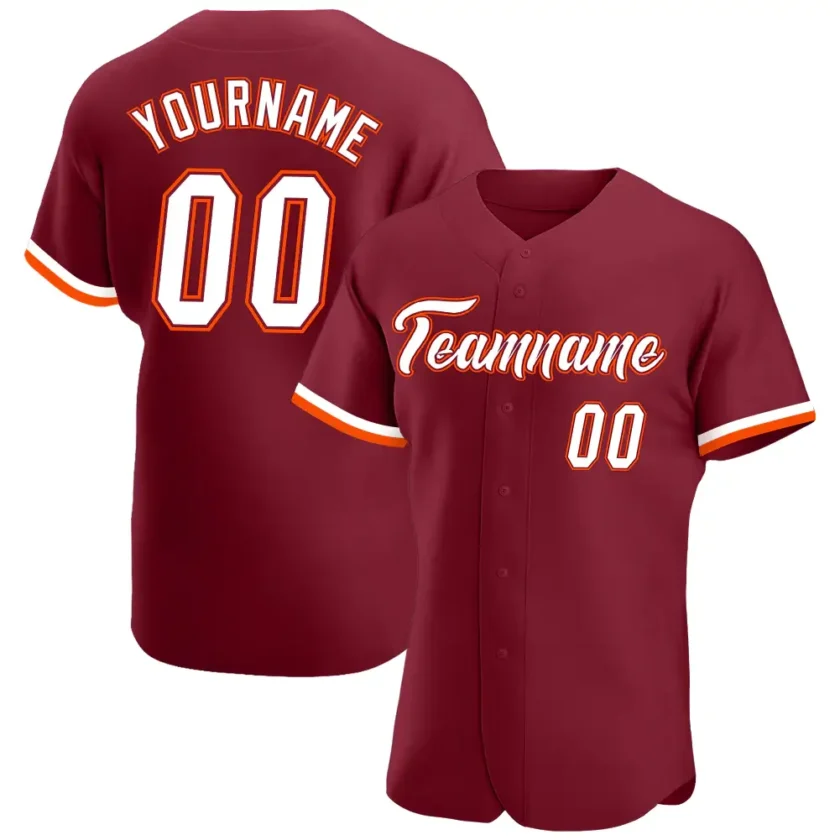 Custom Crimson Baseball Jersey with White Orange
