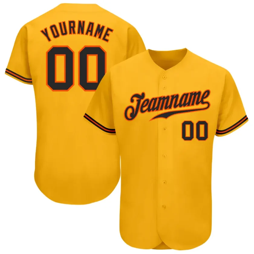 Custom Gold Baseball Jersey with Black Orange