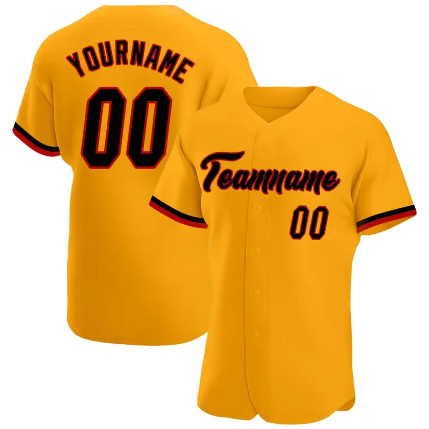 Custom Gold Baseball Jersey with Black Red 3