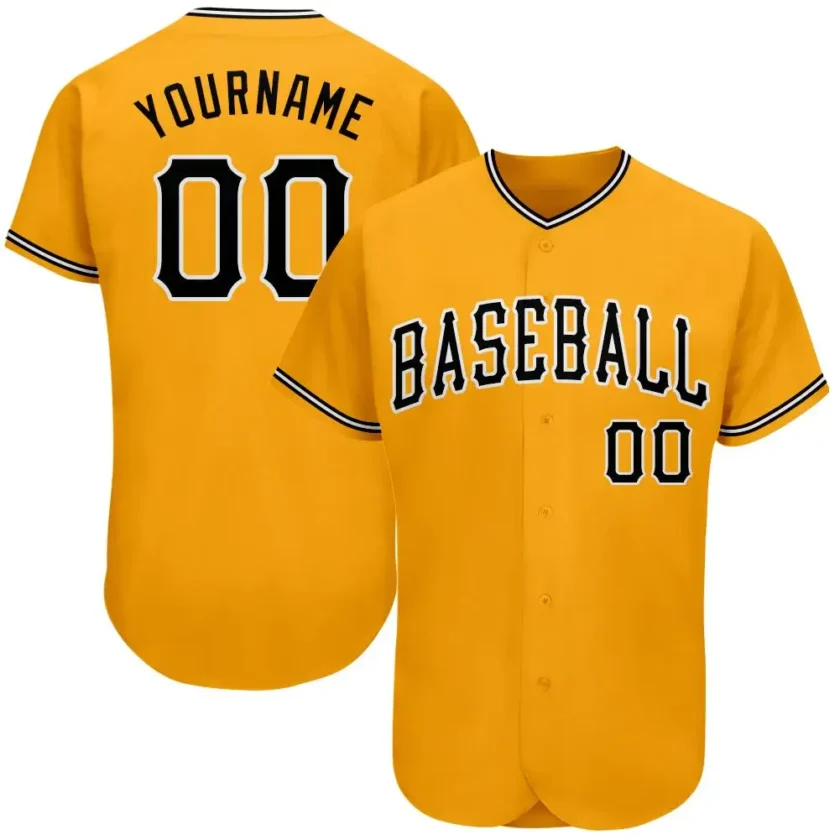 Custom Gold Baseball Jersey with Black White 1 2
