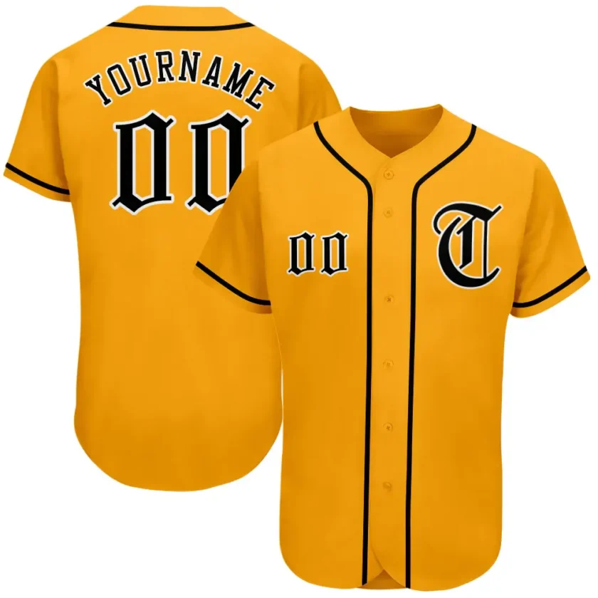 Custom Gold Baseball Jersey with Black White 3