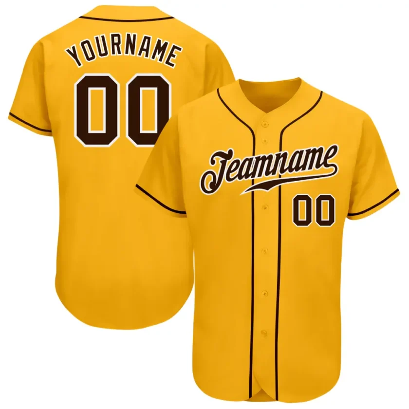 Custom Gold Baseball Jersey with Brown White