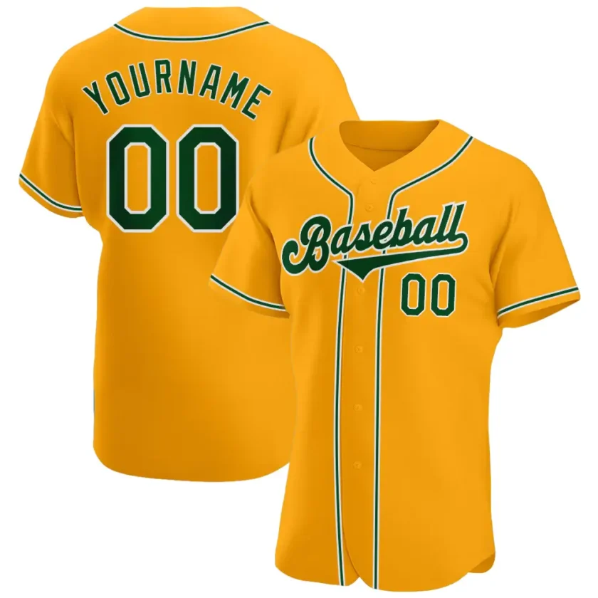 Custom Gold Baseball Jersey with Green White 3