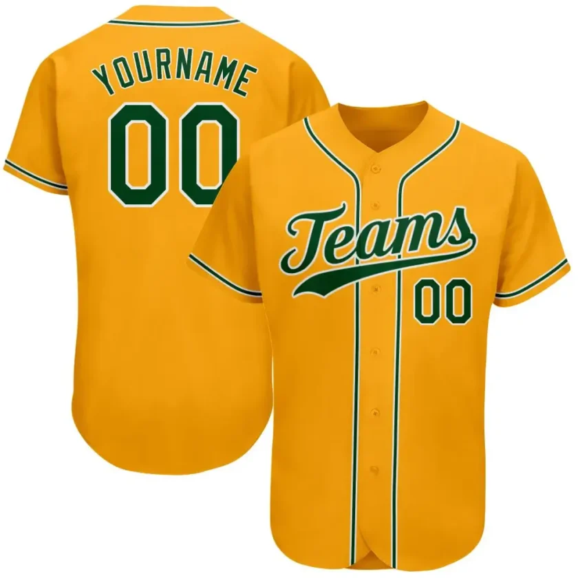 Custom Gold Baseball Jersey with Green White 8