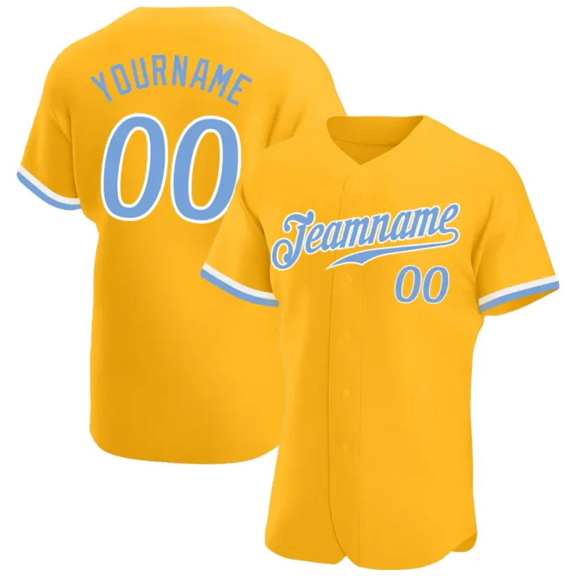 Custom Gold Baseball Jersey with Light Blue White