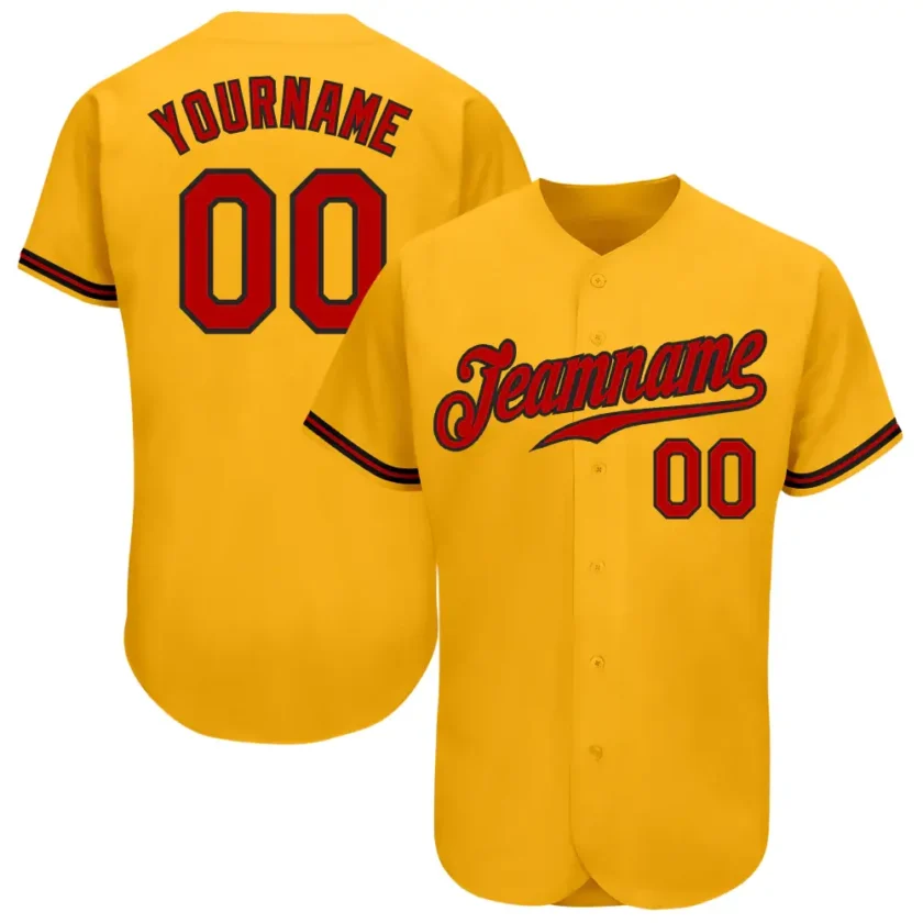 Custom Gold Baseball Jersey with Red Black