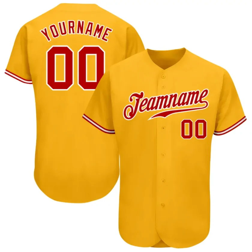 Custom Gold Baseball Jersey with Red White