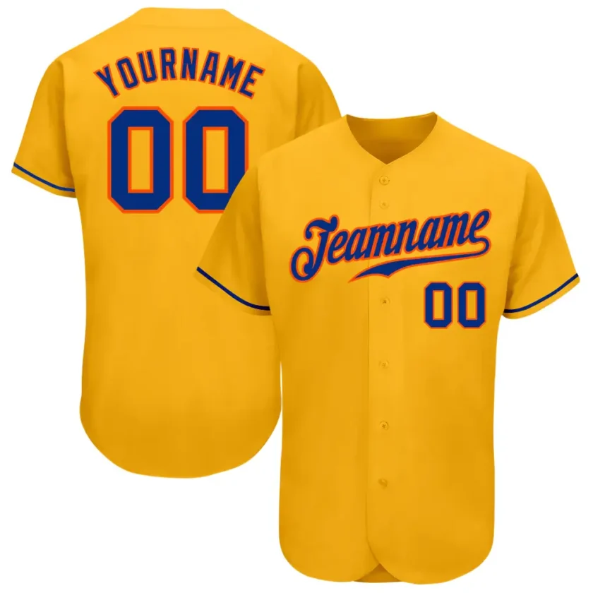 Custom Gold Baseball Jersey with Royal Orange