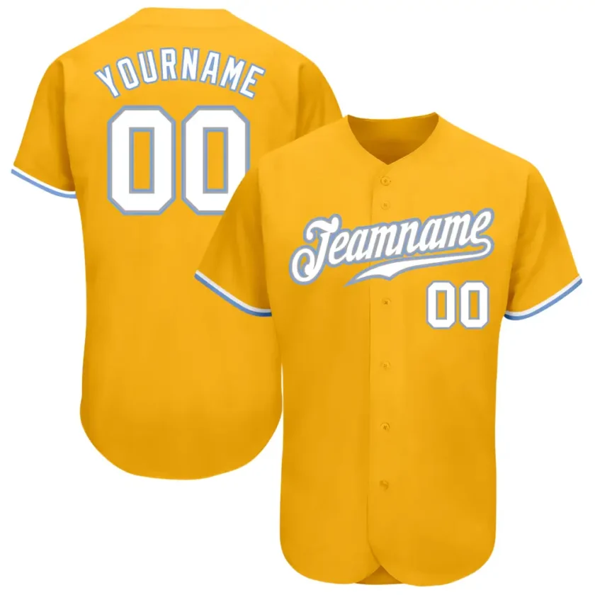 Custom Gold Baseball Jersey with White Light BLue