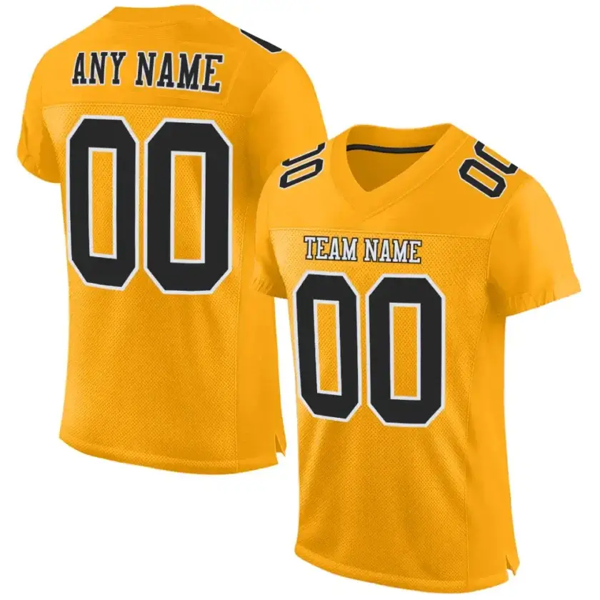 Custom Gold Mesh Football Jersey with Black