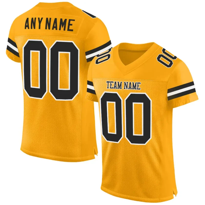 Custom Gold Mesh Football Jersey with Black White