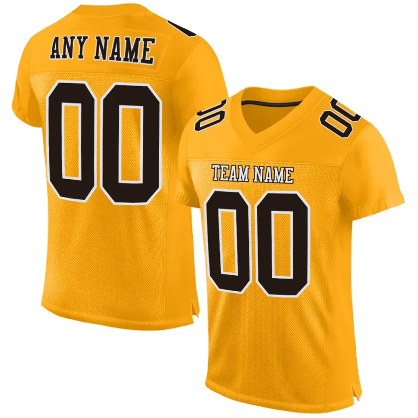 Custom Gold Mesh Football Jersey with Brown
