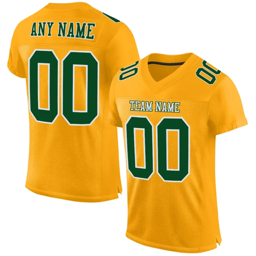 Custom Gold Mesh Football Jersey with Green