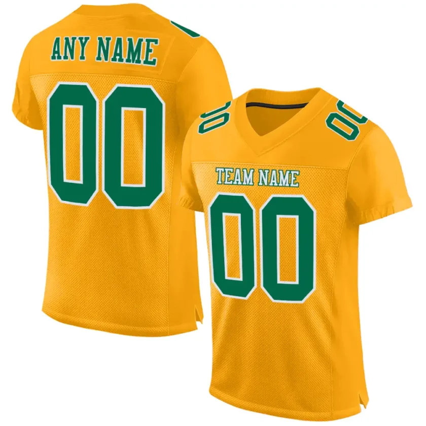Custom Gold Mesh Football Jersey with Kelly Green 1
