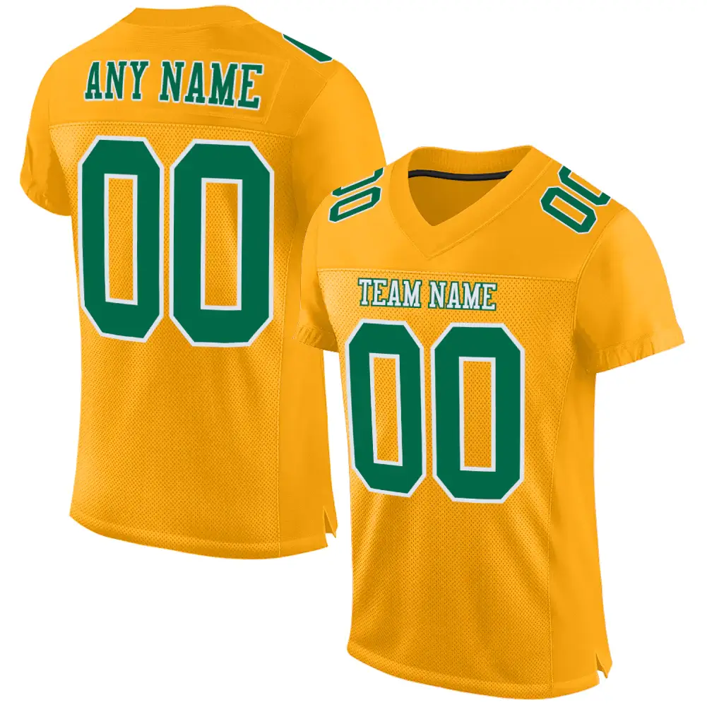 Custom Gold Mesh Football Jersey with Kelly Green