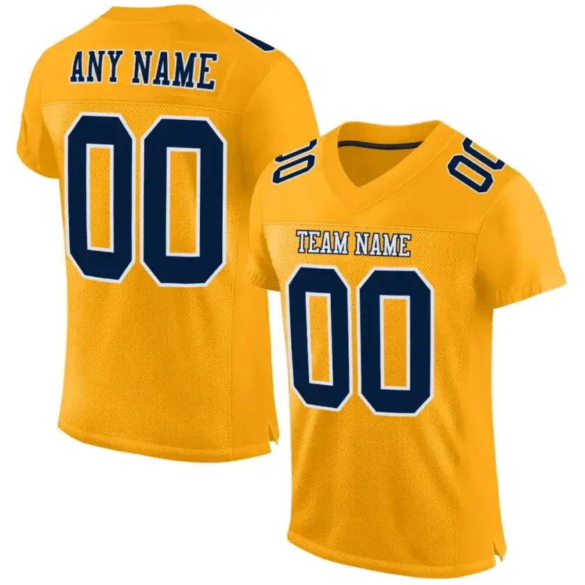 Custom Gold Mesh Football Jersey with Navy