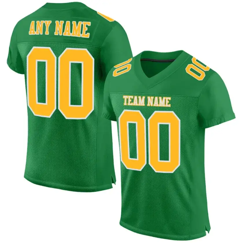 Custom Grass Green Mesh Football Jersey with Gold