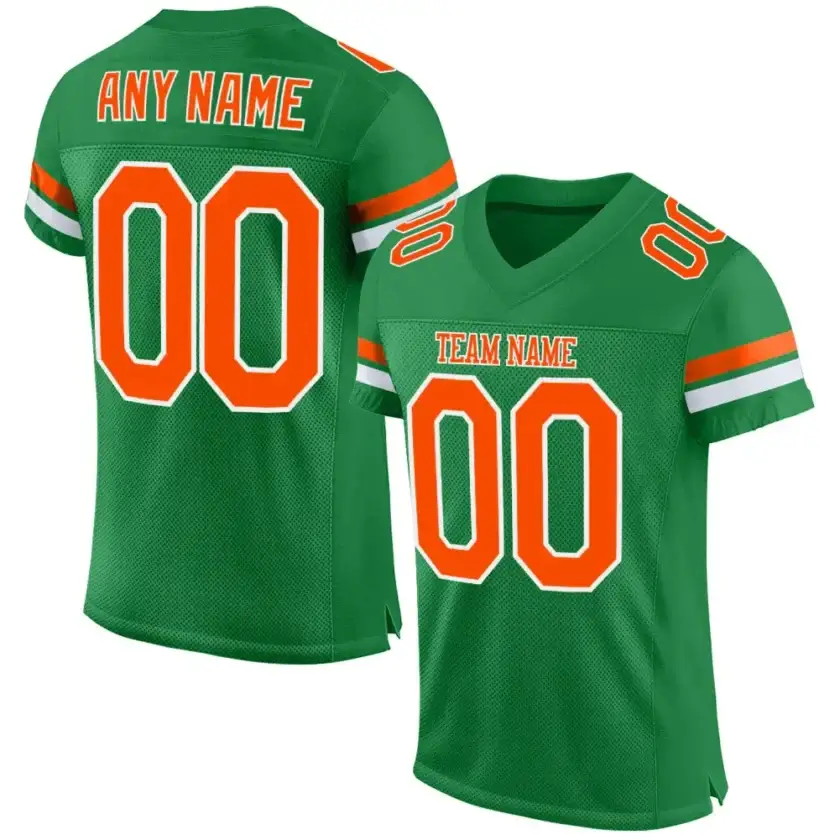 Custom Grass Green Mesh Football Jersey with Orange-White