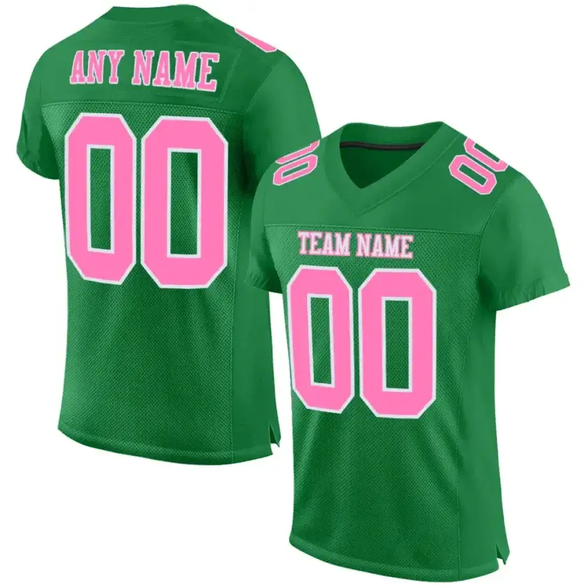 Custom Grass Green Mesh Football Jersey with Pink