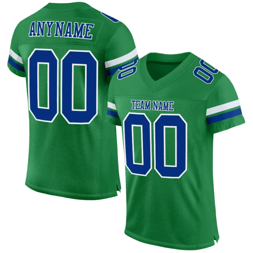 Custom Grass Green Mesh Football Jersey with Royal White