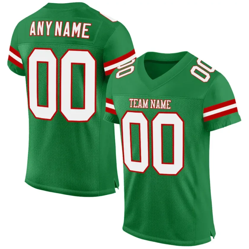 Custom Grass Green Mesh Football Jersey with White Red