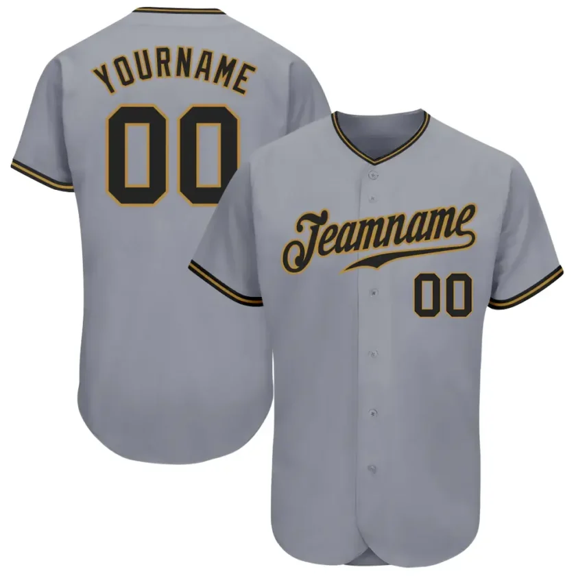 Custom Gray Baseball Jersey with Black Old Gold