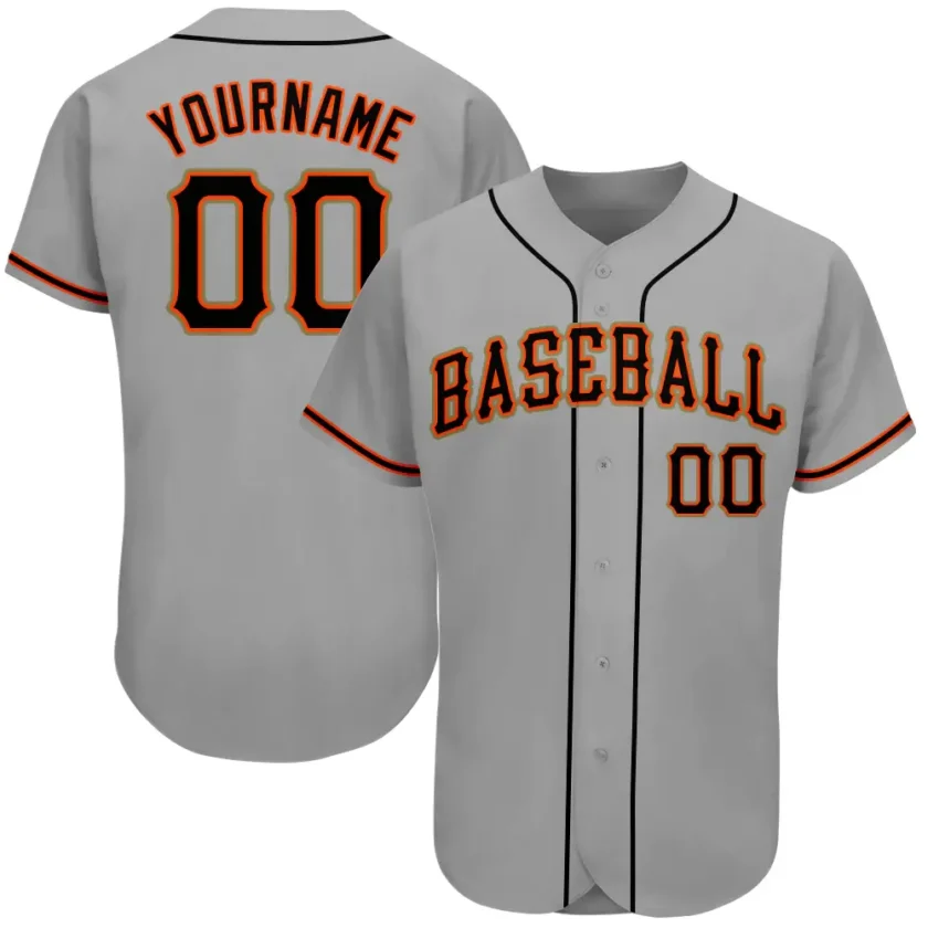 Custom Gray Baseball Jersey with Black Orange 3
