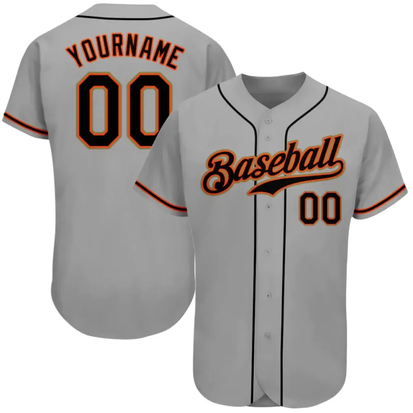 Custom Gray Baseball Jersey with Black Orange 4